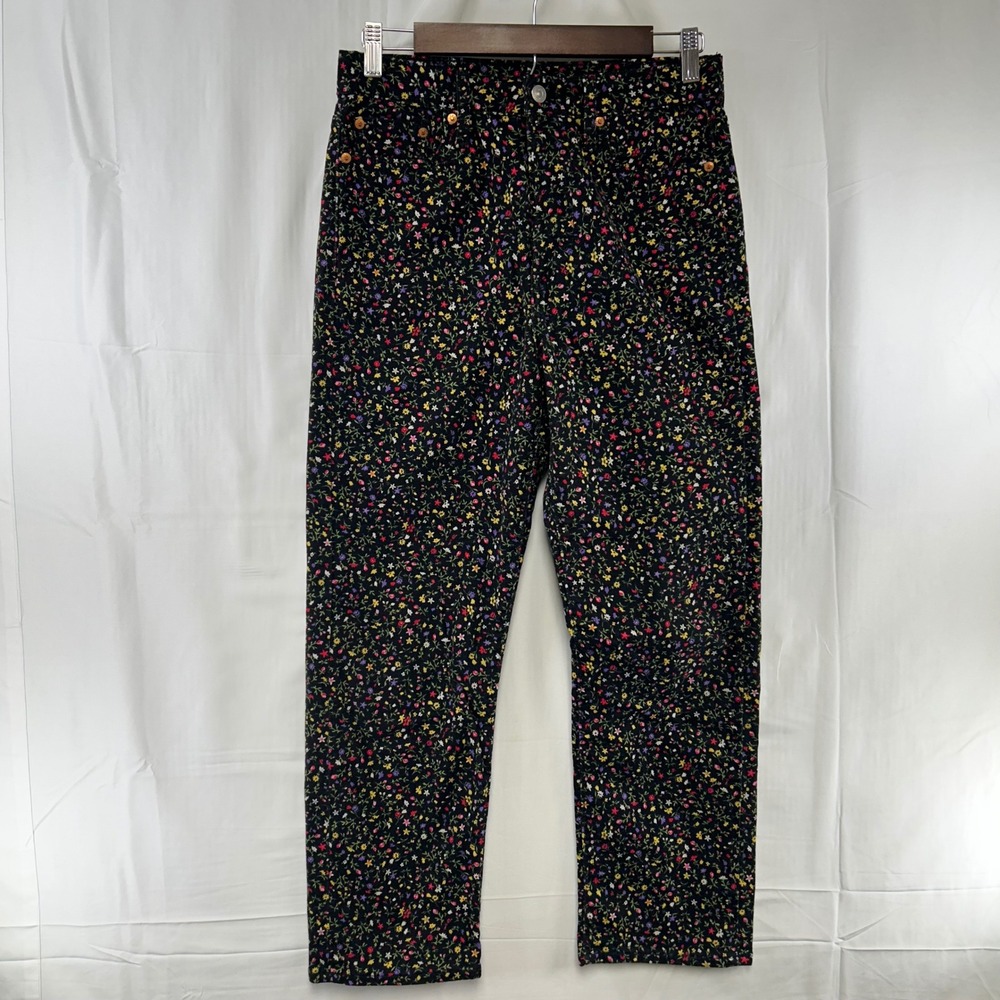 Levi's Wedgie Straight Jeans Womens 29 Black Floral High Rise Button Fly